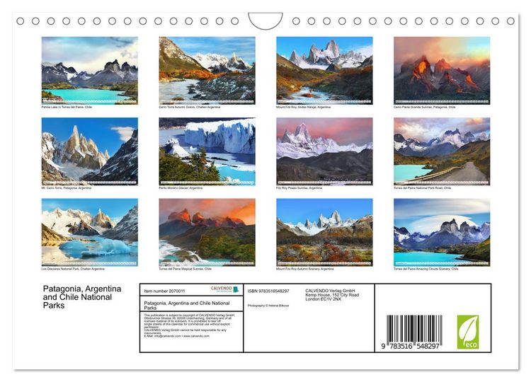 Produktbild: Patagonia, Argentina and Chile National Parks (Wall Calendar 2026 DIN A4 landscape), CALVENDO 12 Month Wall Calendar