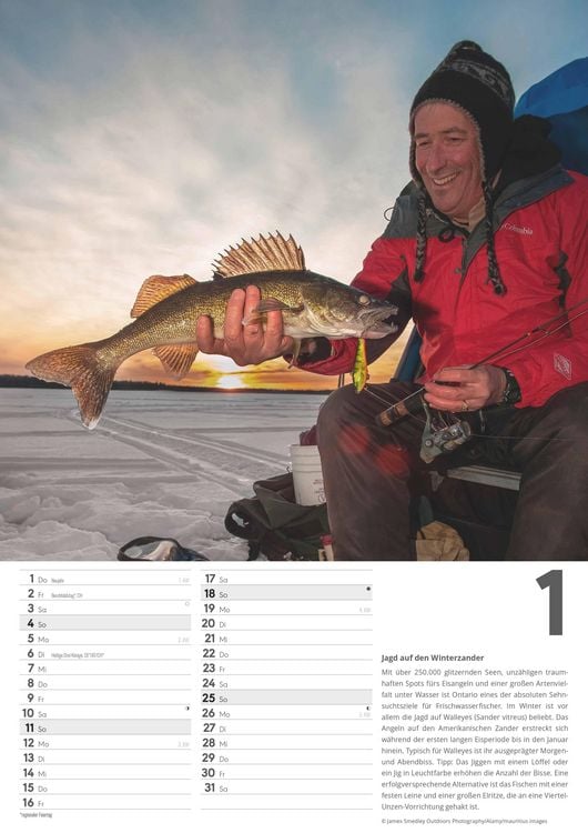 Produktbild: Der große Angelkalender 2026 - Bildkalender A3 (29,7x42 cm) - mit vielen Zusatzinformationen aus der Anglerwelt und Platz für Notizen - Wandkalender