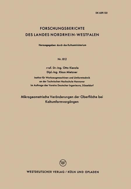 Produktbild: Mikrogeometrische Ver&auml;nderungen der Oberfl&auml;che bei Kaltumformvorg&auml;ngen