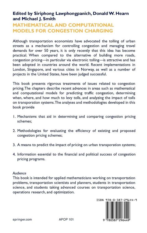 Produktbild: Mathematical and Computational Models for Congestion Charging