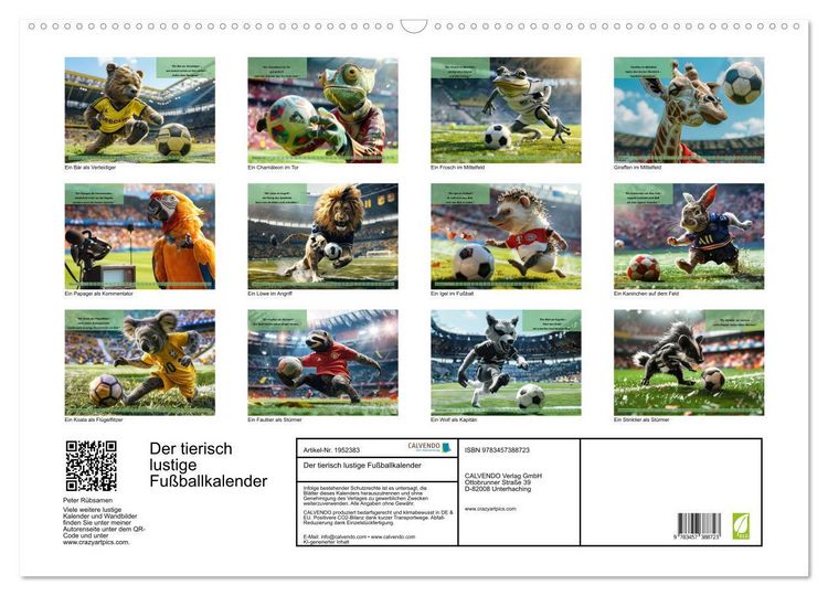 Produktbild: Der tierisch lustige Fu&szlig;ballkalender (Wandkalender 2026 DIN A2 quer), CALVENDO Monatskalender
