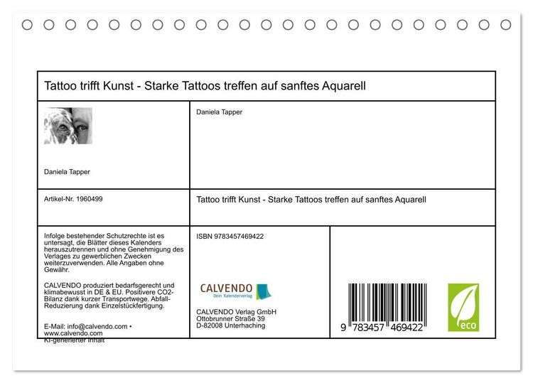 Produktbild: Tattoo trifft Kunst - Starke Tattoos treffen auf sanftes Aquarell (Tischkalender 2026 DIN A5 quer), CALVENDO Monatskalender