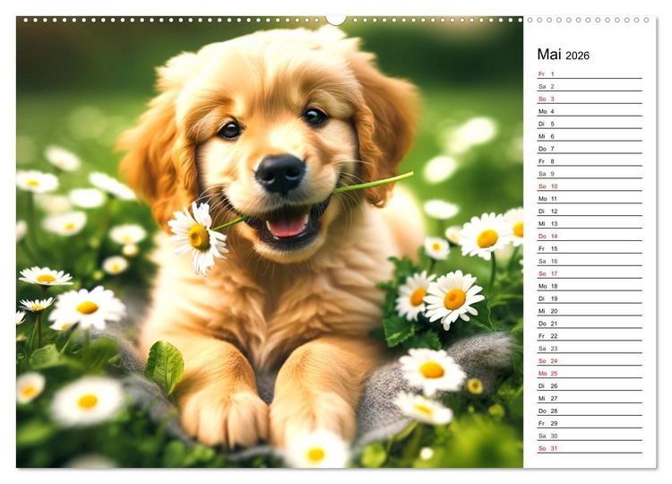 Produktbild: Hundewelpen zum Verlieben - KI Illustrationen (Wandkalender 2026 DIN A2 quer), CALVENDO Monatskalender