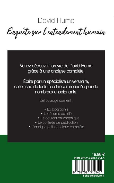 Produktbild: Enqu&ecirc;te sur l'entendement humain de David Hume (fiche de lecture et analyse compl&egrave;te de l'oeuvre)
