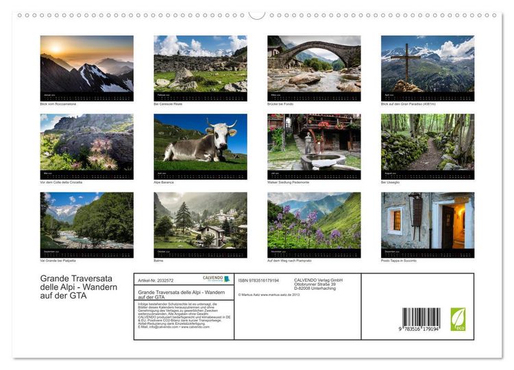 Produktbild: Grande Traversata delle Alpi - Wandern auf der GTA (hochwertiger Premium Wandkalender 2026 DIN A2 quer), Kunstdruck in Hochglanz