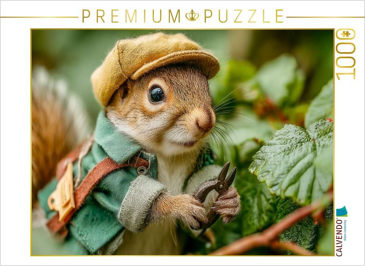 Produktbild: CALVENDO Puzzle Eichh&ouml;rnchen als G&auml;rtner im Gr&uuml;nen | 1000 Teile Lege-Gr&ouml;&szlig;e 64x48cm Foto-Puzzle f&uuml;r gl&uuml;ckliche Stunden