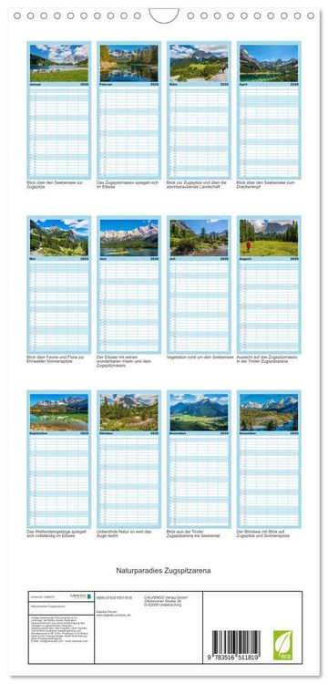 Produktbild: Familienplaner 2026 - Naturparadies Zugspitzarena mit 5 Spalten (Wandkalender, 21 x 45 cm) CALVENDO
