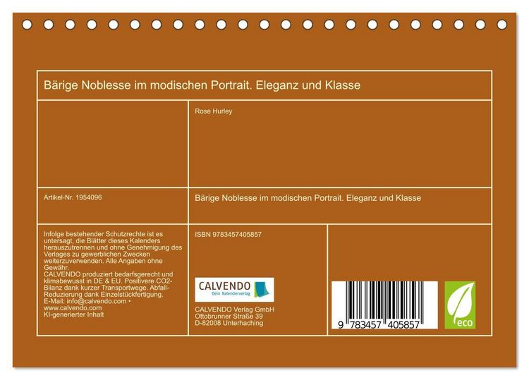 Produktbild: B&auml;rige Noblesse im modischen Portrait. Eleganz und Klasse (Tischkalender 2026 DIN A5 quer), CALVENDO Monatskalender