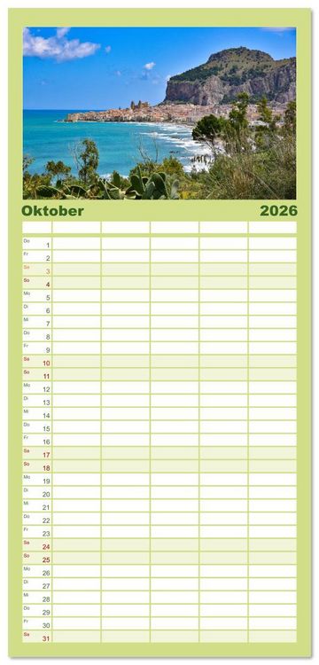 Produktbild: Familienplaner 2026 - Sizilien &ndash; von Cefal&ugrave; bis Trapani mit 5 Spalten (Wandkalender, 21 x 45 cm) CALVENDO