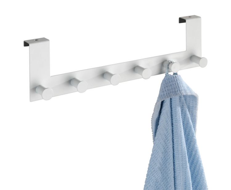 Produktbild: T&uuml;rgarderobe Mod. Celano Wei&szlig;, 6 Haken, f&uuml;r T&uuml;rfalzst&auml;rken bis 2 cm
