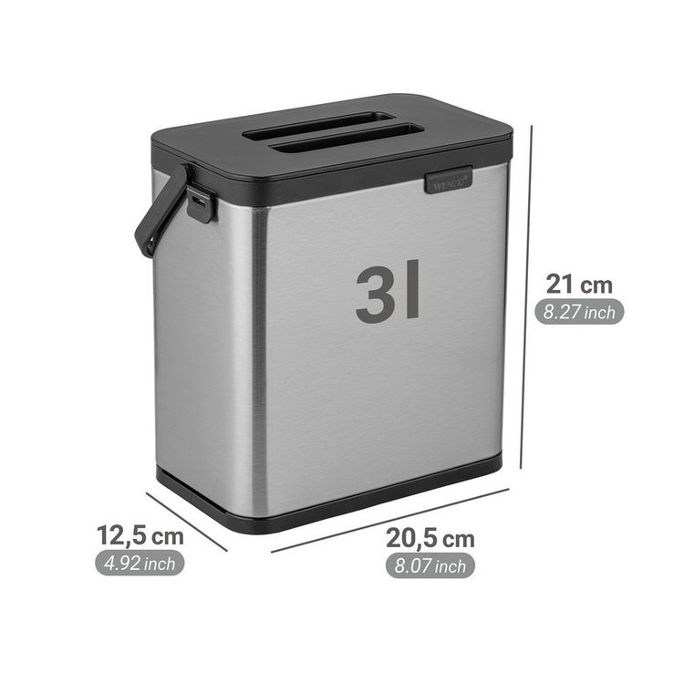 Produktbild: Abfallsammler Mod. Colin 3L, silber matt/schwarz, Edelstahl/Kunststoff, mit Anti-Fingerprint-Finish