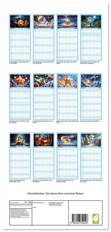 Produktbild: Familienplaner 2026 - Himmelsfunken: Der kleine Stern und seine Reisen mit 5 Spalten (Wandkalender, 21 x 45 cm) CALVENDO