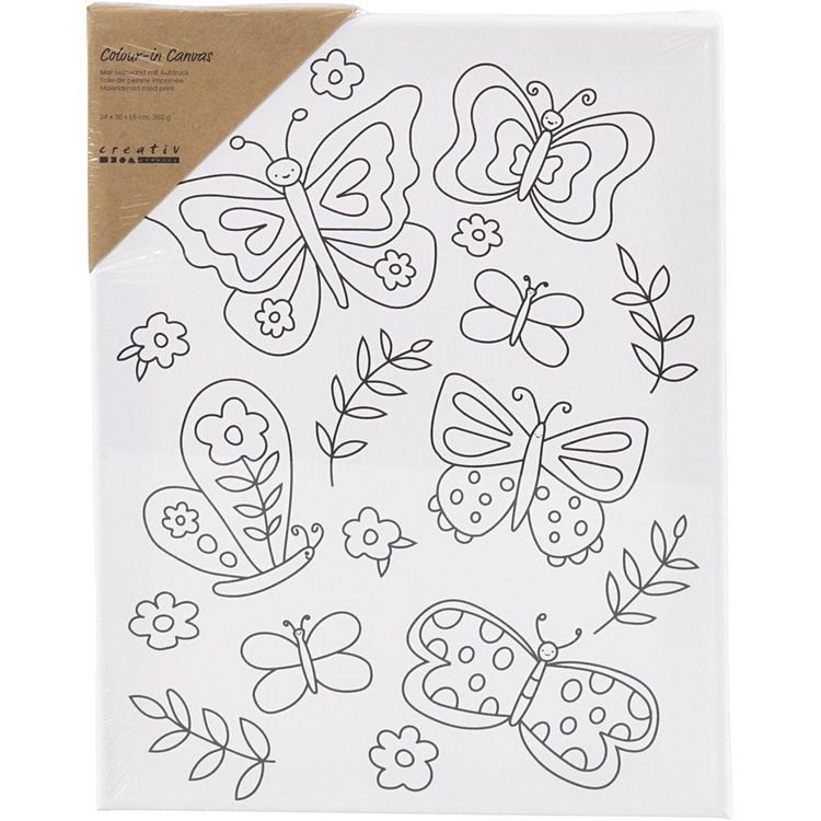 Produktbild: Creativ Company Mal-Leinwand mit Aufdruck, Schmetterlinge, T 1,6 cm, Gr&ouml;&szlig;e 24x30 cm, 360 g, 1 Stk