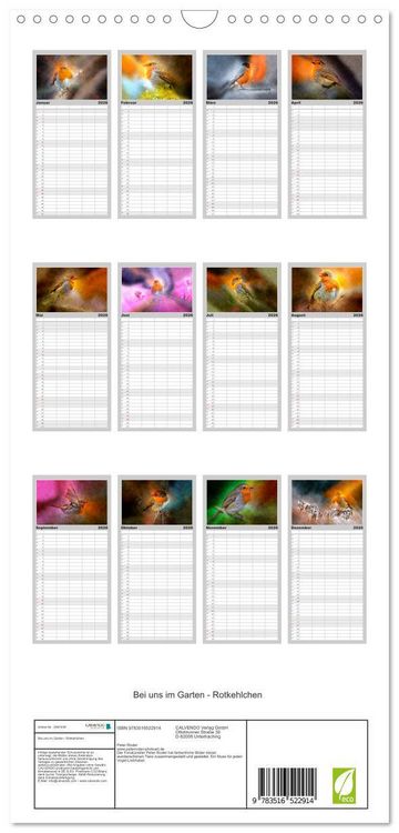 Produktbild: Familienplaner 2026 - Bei uns im Garten - Rotkehlchen mit 5 Spalten (Wandkalender, 21 x 45 cm) CALVENDO
