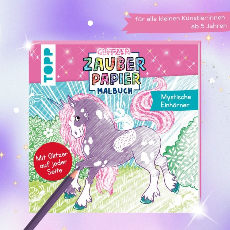 Produktbild: Glitzer Zauberpapier Malbuch Mystische Einh&ouml;rner