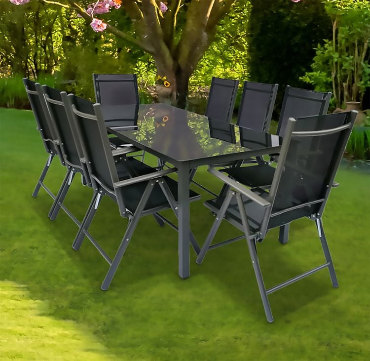 Produktbild: 9 tlg. Alu Glas Tisch Gartenset Sitzgruppe 189SW