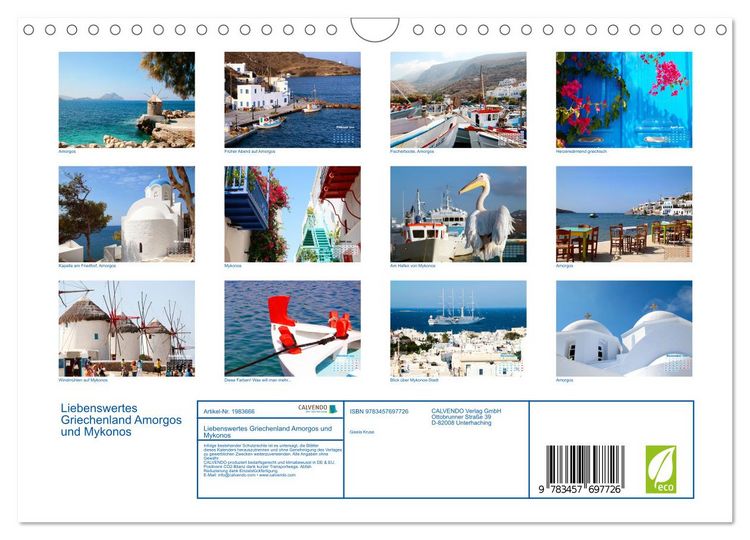 Produktbild: Liebenswertes Griechenland Amorgos und Mykonos (Wandkalender 2026 DIN A4 quer), CALVENDO Monatskalender