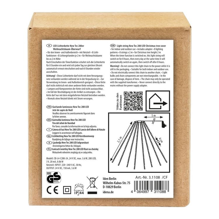 Produktbild: Idena Lichterkette NewTec Weihnachtsbaum-&Uuml;berwurf 280 LED warmwei&szlig; f&uuml;r Innen & Au&szlig;en