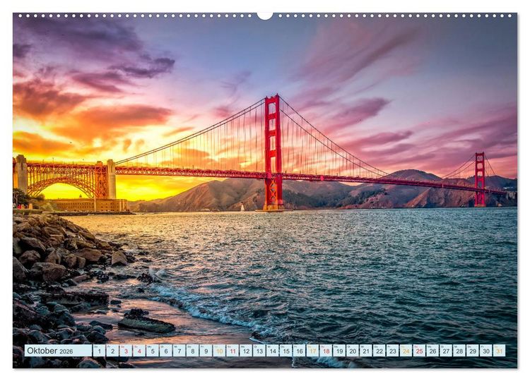 Produktbild: Golden Gate Bridge - Synonym f&uuml;r San Francisco (hochwertiger Premium Wandkalender 2026 DIN A2 quer), Kunstdruck in Hochglanz