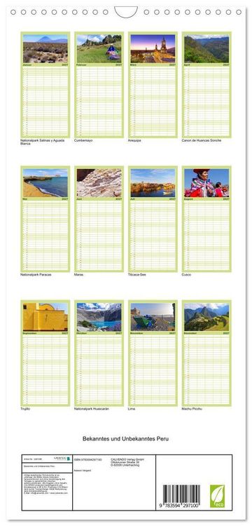 Produktbild: Familienplaner 2027 - Bekanntes und Unbekanntes Peru mit 5 Spalten (Wandkalender, 21 x 45 cm) CALVENDO