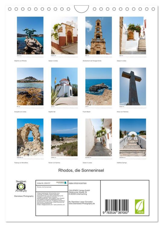 Produktbild: Rhodos, die Sonneninsel (Wandkalender 2026 DIN A4 hoch), CALVENDO Monatskalender