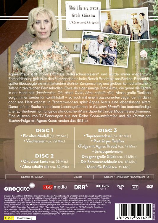 Produktbild: Agnes Kraus - Box 1 (Ein altes Modell, Viechereien, Oh, diese Tante, Alma schafft alle, Tapetenwechsel, Portr&auml;t per Telefon, Schauspielereien) (DDR TV-Archiv) [3 DVDs]