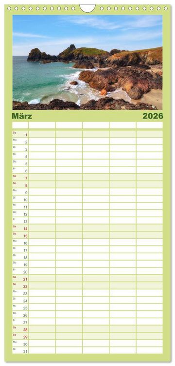Produktbild: Familienplaner 2026 - Cornwall mit 5 Spalten (Wandkalender, 21 x 45 cm) CALVENDO