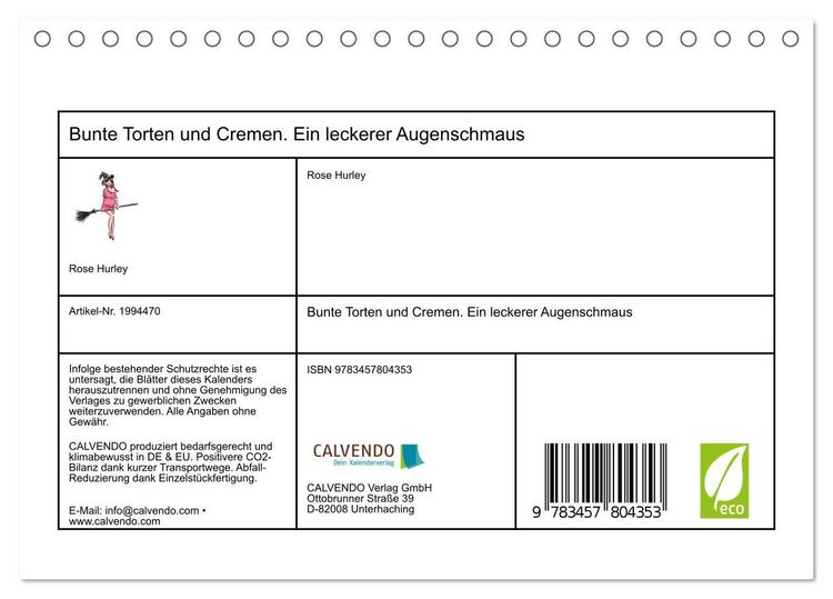 Produktbild: Bunte Torten und Cremen. Ein leckerer Augenschmaus (Tischkalender 2026 DIN A5 quer), CALVENDO Monatskalender