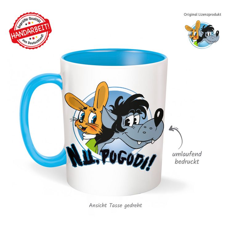 Produktbild: Tr&ouml;tsch Tasse Hase & Wolf Nu pogodi Nu pagadi Keramiktasse wei&szlig;/blau
