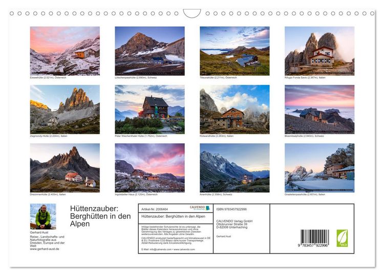 Produktbild: H&uuml;ttenzauber: Bergh&uuml;tten in den Alpen (Wandkalender 2026 DIN A3 quer), CALVENDO Monatskalender