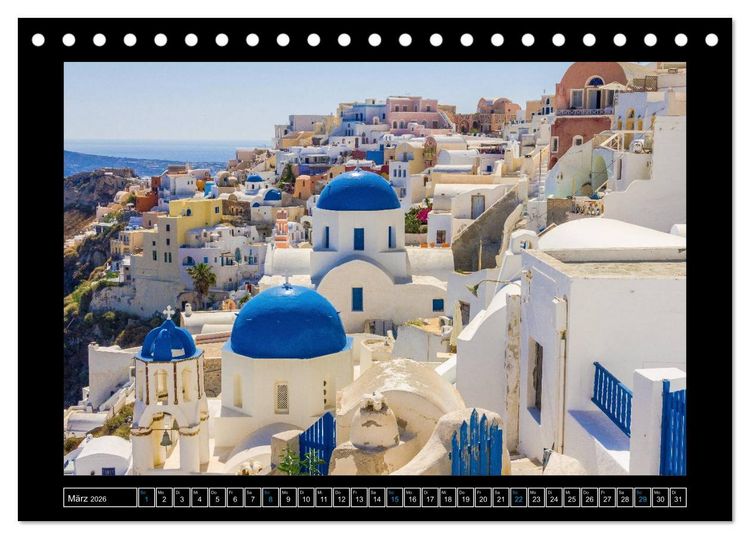 Produktbild: Kalimera Thira - Santorini, die sch&ouml;nste der Kykladen stellt sich vor (Tischkalender 2026 DIN A5 quer), CALVENDO Monatskalender