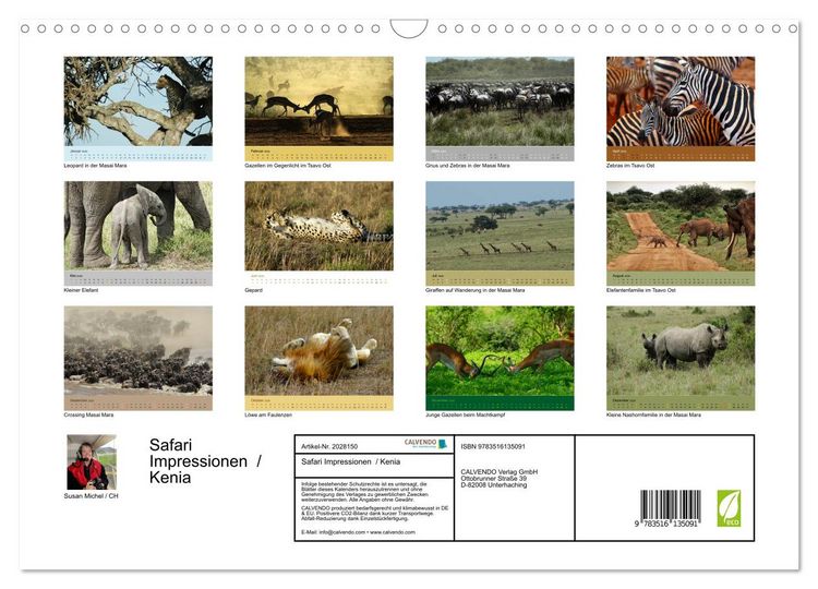 Produktbild: Safari Impressionen / Kenia (Wandkalender 2026 DIN A3 quer), CALVENDO Monatskalender