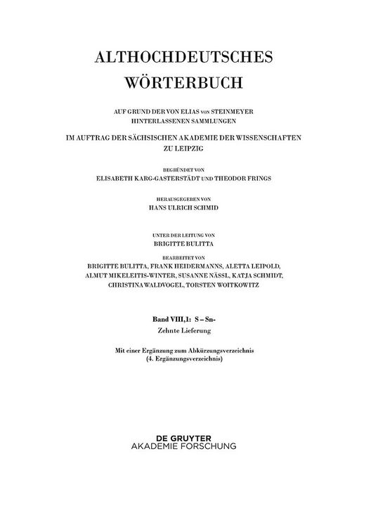 Produktbild: Band VIII,1: S&ndash;Sn. 10. Lieferung: satulgiziugi bis sisuua