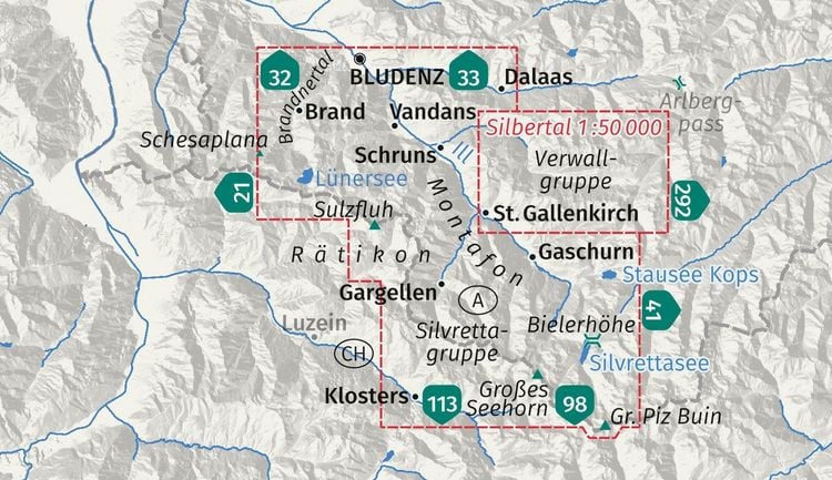 Produktbild: KOMPASS Wanderkarte 032 Montafon, Brandnertal, Gargellen, Bielerh&ouml;he, Silvretta 1:25.000