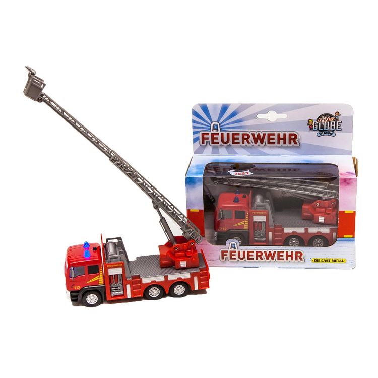 Produktbild: LKW Feuerwehr Kids Globe mit Drehleiter rot/wei&szlig; 16cm Licht/Sound