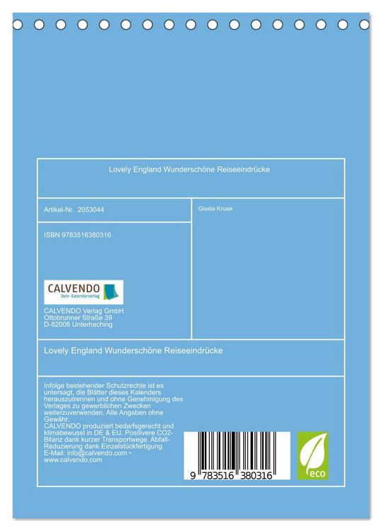 Produktbild: Lovely England Wundersch&ouml;ne Reiseeindr&uuml;cke (Tischkalender 2026 DIN A5 hoch), CALVENDO Monatskalender