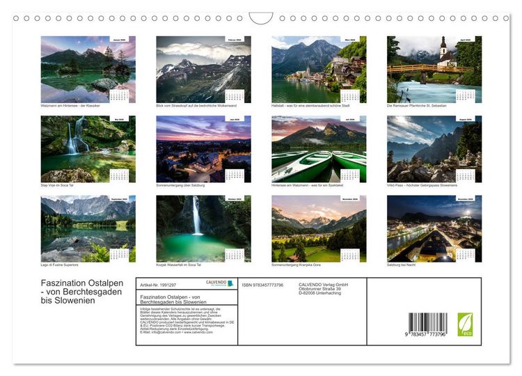 Produktbild: Faszination Ostalpen - von Berchtesgaden bis Slowenien (Wandkalender 2026 DIN A3 quer), CALVENDO Monatskalender