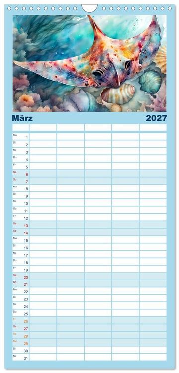 Produktbild: Familienplaner 2027 - Meereskreaturen - Lebendige Unterwasserwelt mit 5 Spalten (Wandkalender, 21 x 45 cm) CALVENDO