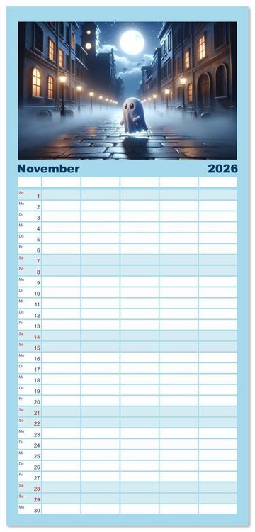 Produktbild: Familienplaner 2026 - Spuk und Spiel: Ein Jahr mit kleinen Plagegeistern mit 5 Spalten (Wandkalender, 21 x 45 cm) CALVENDO