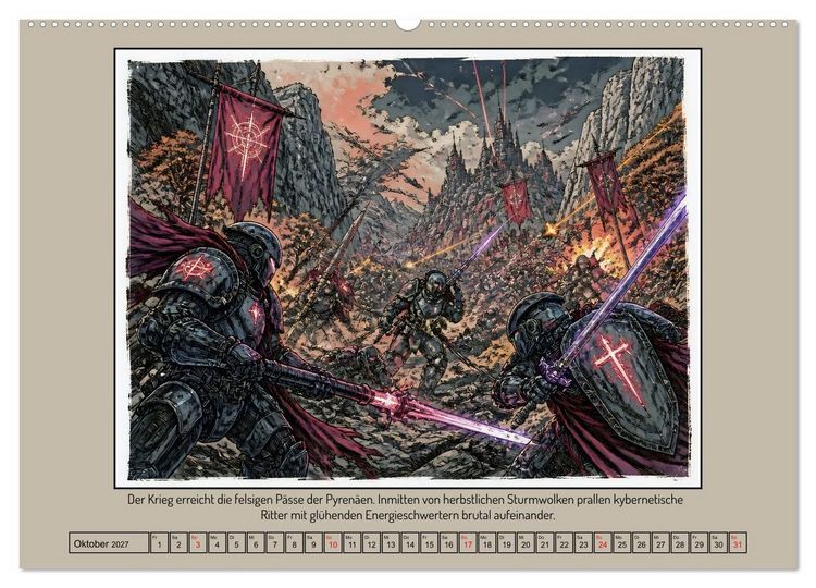 Produktbild: Ritter Roland in der Cyberwelt: Orlando furioso im Cyberpunk-Stil (Wandkalender 2027 DIN A2 quer), CALVENDO Monatskalender