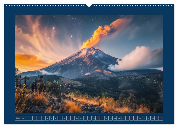 Produktbild: Lebendige Feuerberge - Fantastisch durch eine KI in Szene gesetzt (hochwertiger Premium Wandkalender 2026 DIN A2 quer), Kunstdruck in Hochglanz