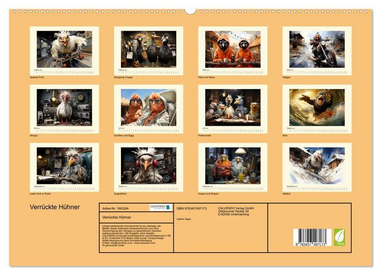 Produktbild: Verr&uuml;ckte H&uuml;hner (hochwertiger Premium Wandkalender 2026 DIN A2 quer), Kunstdruck in Hochglanz