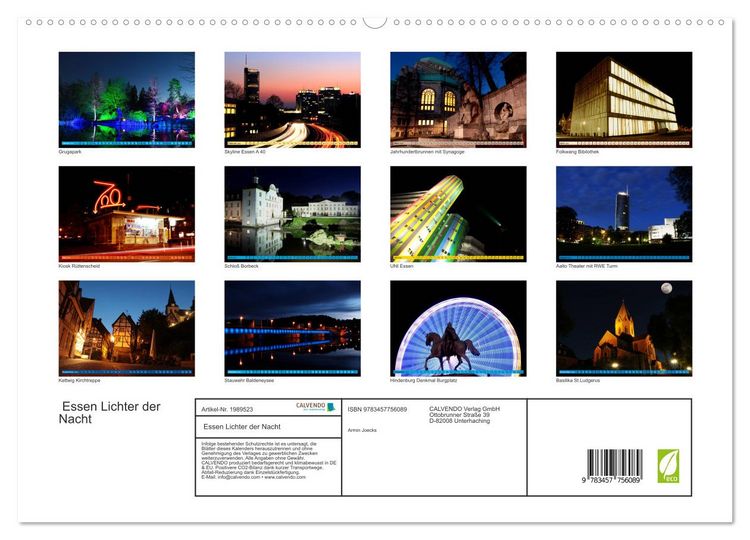 Produktbild: Essen Lichter der Nacht (hochwertiger Premium Wandkalender 2026 DIN A2 quer), Kunstdruck in Hochglanz