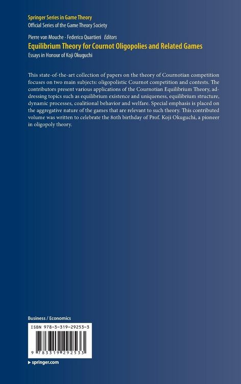 Produktbild: Equilibrium Theory for Cournot Oligopolies and Related Games