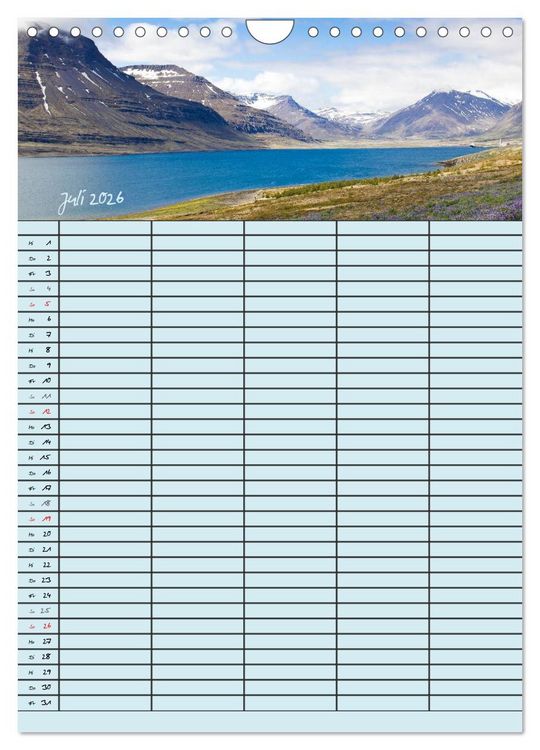 Produktbild: Island Familienplaner (Wandkalender 2026 DIN A4 hoch), CALVENDO Monatskalender