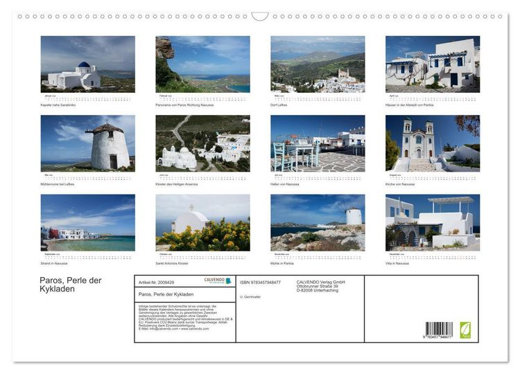 Produktbild: Paros, Perle der Kykladen (Wandkalender 2026 DIN A2 quer), CALVENDO Monatskalender