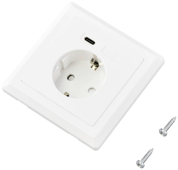Produktbild: Sygonix SY-5238674 Unterputz-Steckdose Power Delivery, erh&ouml;hter Ber&uuml;hrungsschutz, mit USB-C&reg; Wei&szlig;