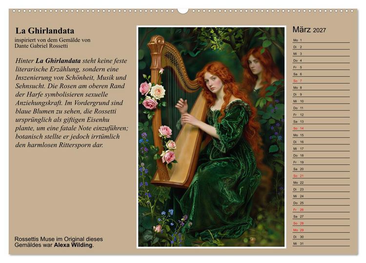 Produktbild: Rossettis Musen, neue Bilder zu symbolistischen Traumwelten (hochwertiger Premium Wandkalender 2027 DIN A2 quer), Kunstdruck in Hochglanz