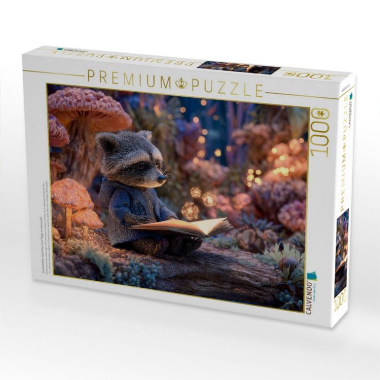 Produktbild: CALVENDO Puzzle Zauberhafter Waschb&auml;r liest Magie im Feenwald | 1000 Teile Lege-Gr&ouml;&szlig;e 64x48cm Foto-Puzzle f&uuml;r gl&uuml;ckliche Stunden