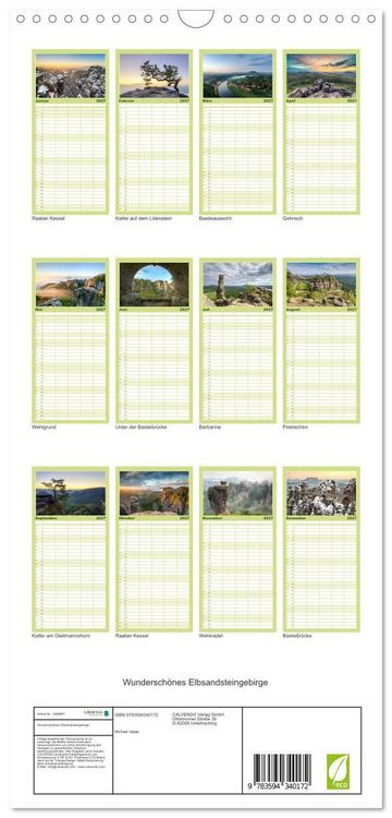 Produktbild: Familienplaner 2027 - Wundersch&ouml;nes Elbsandsteingebirge mit 5 Spalten (Wandkalender, 21 x 45 cm) CALVENDO